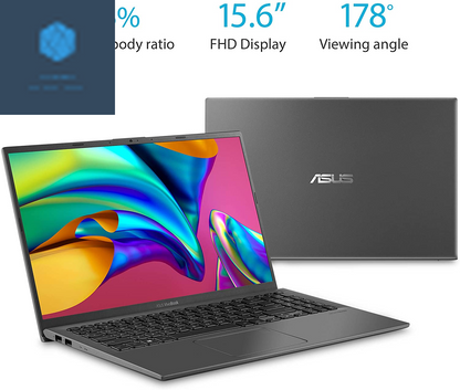 ASUS Vivobook 15 Thin and Light Laptop, 15.6” FHD Display, Intel I3-1005G1 CPU, 8GB RAM, 128GB SSD, Backlit Keyboard, Fingerprint, Windows 10 Home in S Mode, Slate Gray, F512JA-AS34